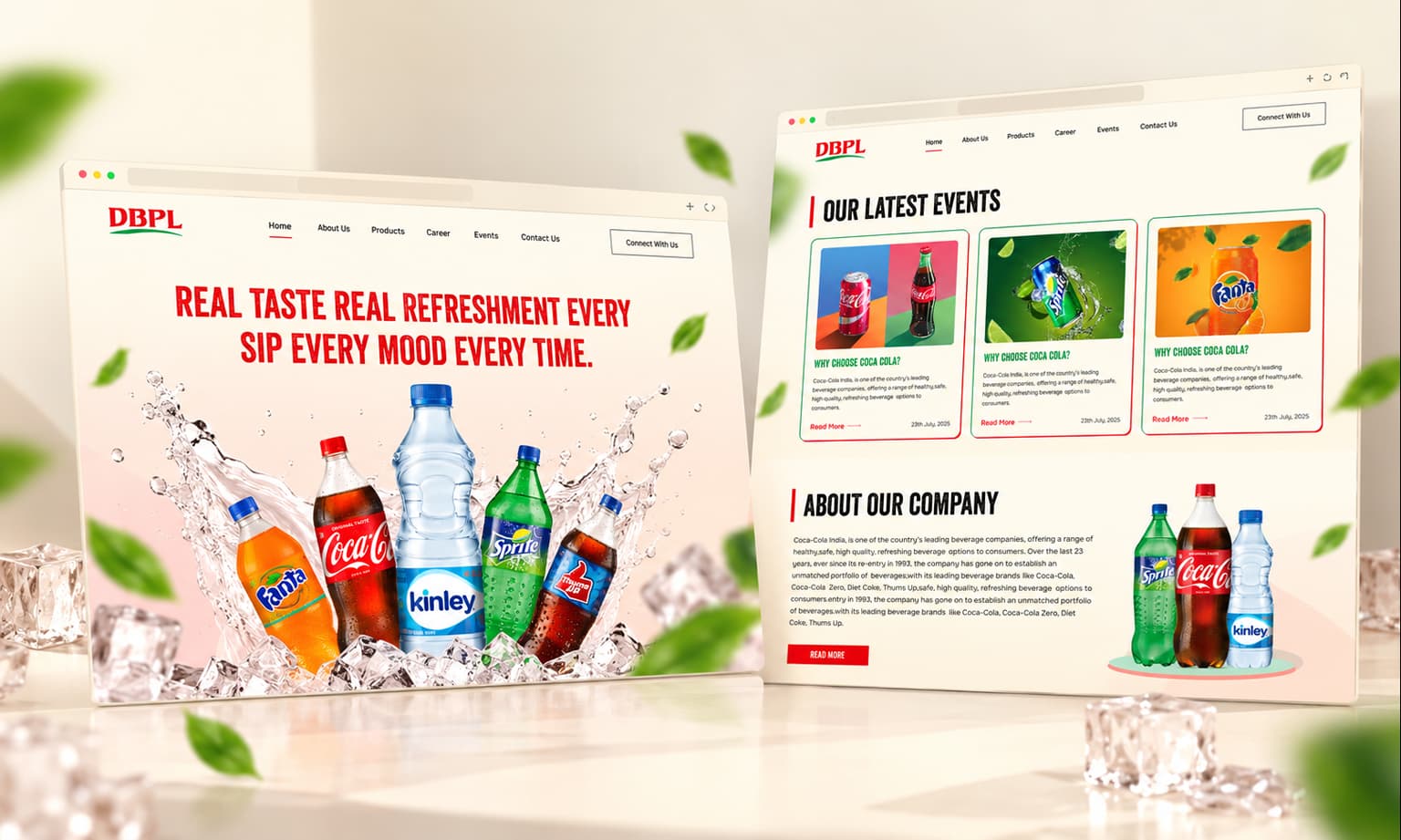 DBPL Website Showcase Screens — Latest Events, About Our Company, and Brand Portfolios